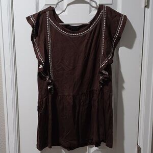 Super Soft Chocolate Brown Top with White Stitched Design